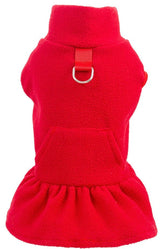 KUTKUT Turtleneck Dog Sweater for Small Dog Cat Girl, Fall Dog Sweater Dress with Pocket D-Ring, Puppy Sweater Fleece Dog Dress with Harness, Dog Dress Pet Clothes - kutkutstyle